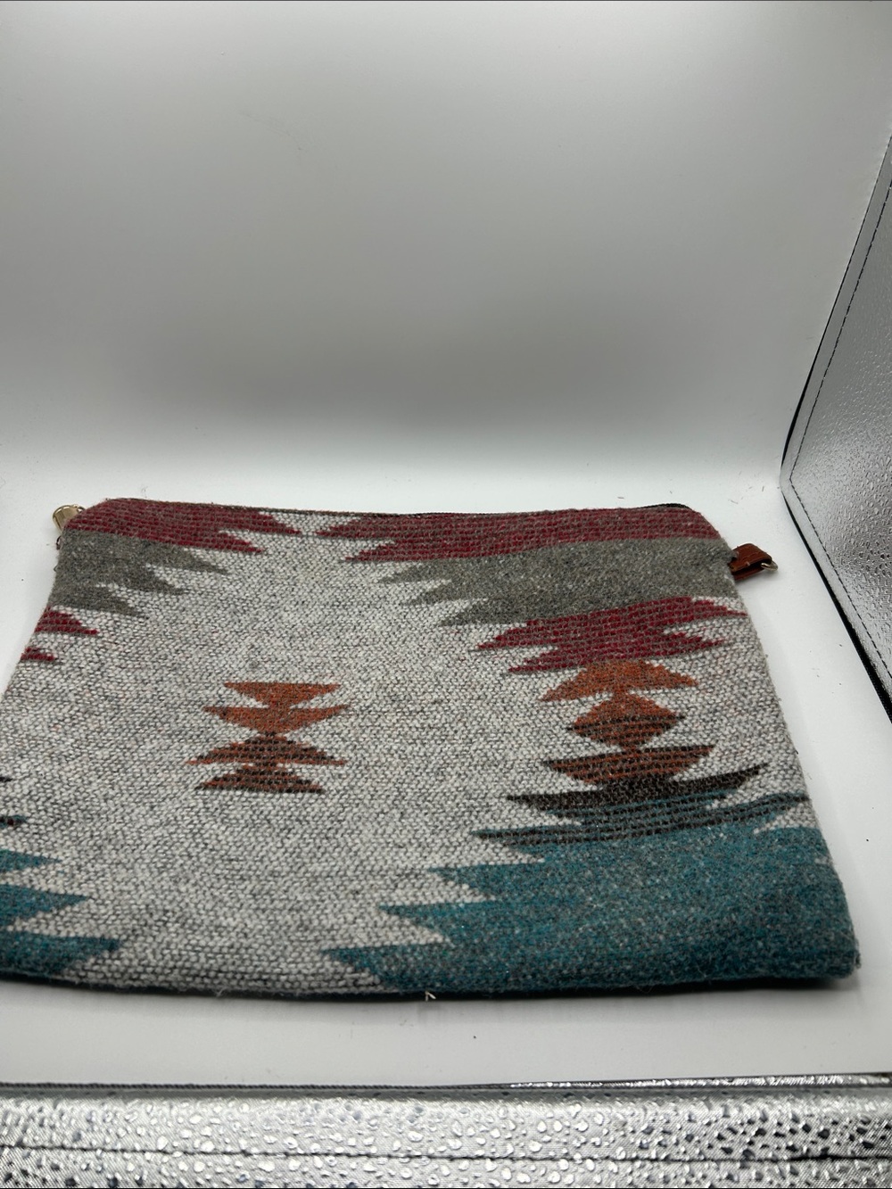 Woven Aztec Pattern Travel Pouch - Gray, Teal & Rust